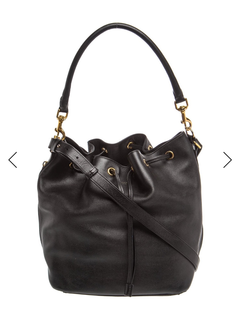 Saint Laurent Black Leather Drawstring Hobo with Gold-Tone Hardware